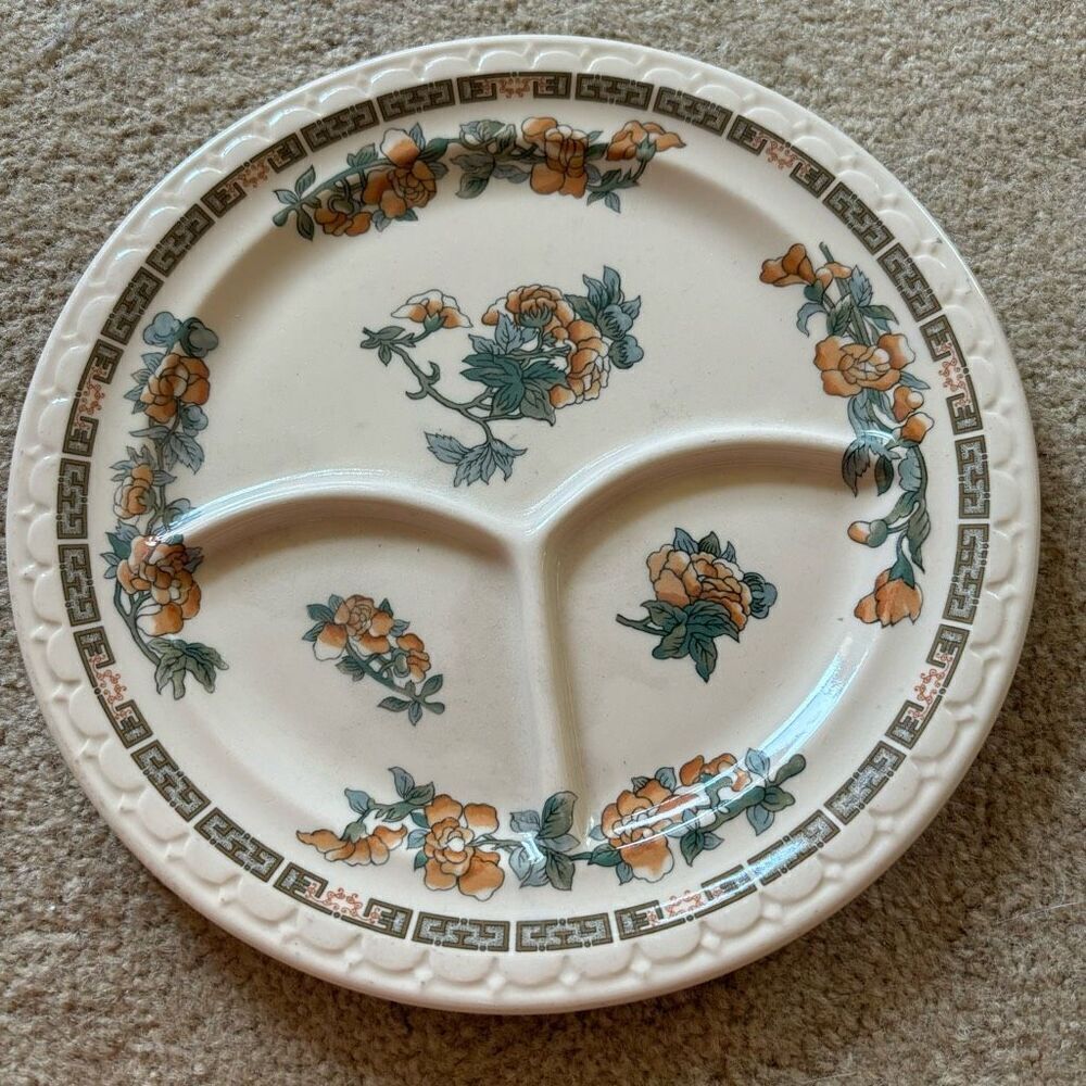 Syracuse China Econo Rim Floral Divided 9.5” Dinner Plate